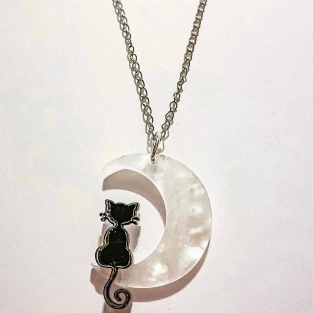 Black Cat Moon Pendant Necklace